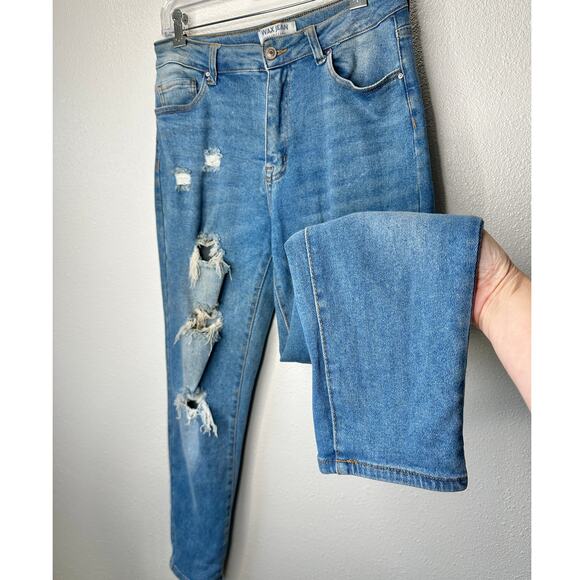 Wax Jean Collection Medium Wash Distressed Holes Boyfriend Denim Jeans 30 - Picture 4 of 14